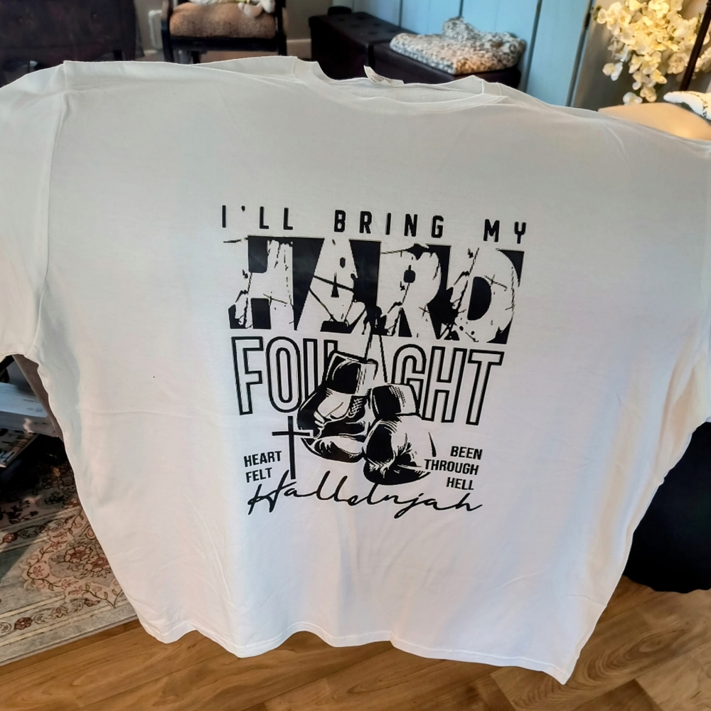 White Graphic T-Shirt "HARD FOUGHT HALLELUJAH" NEW XXL